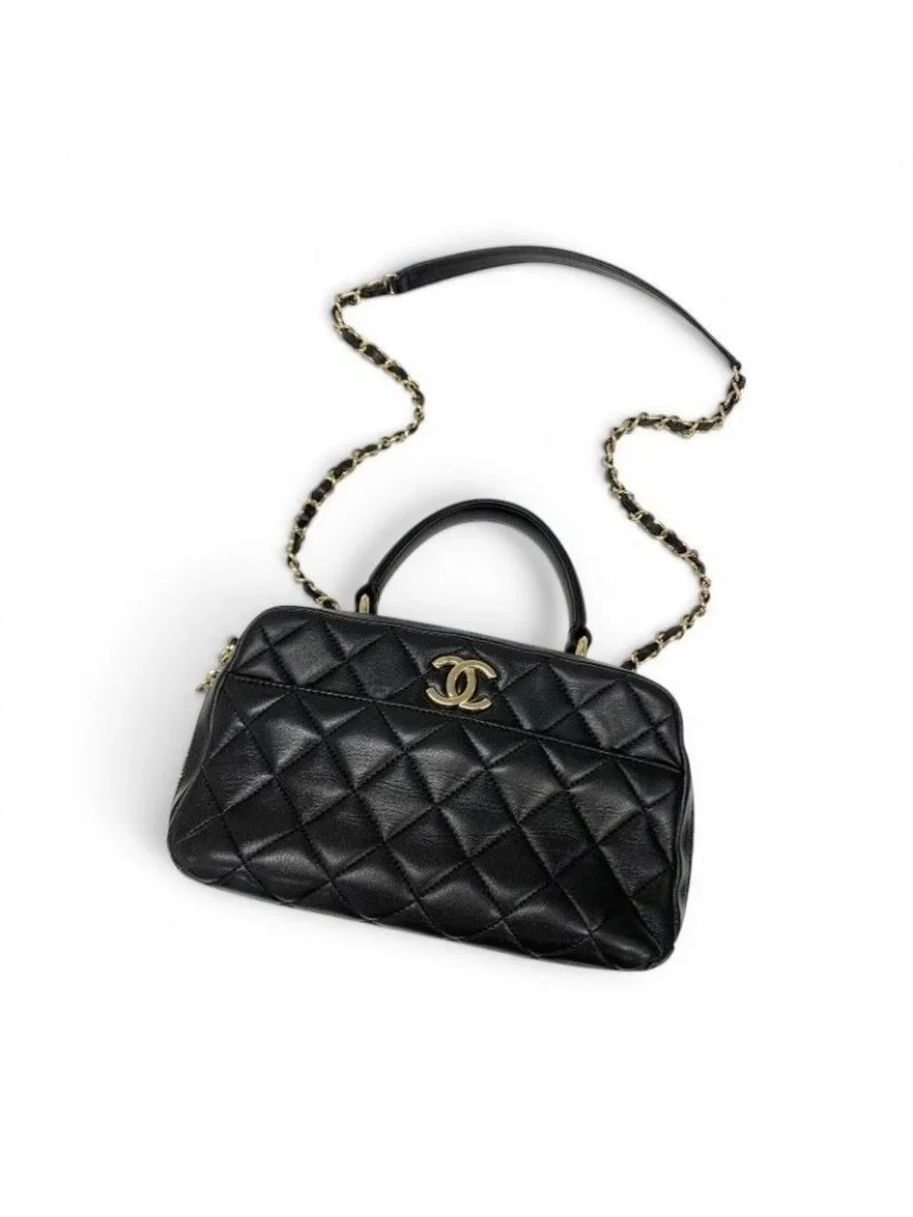 Chanel Trendy CC Bowling Bag Lambskin Black Gold Quilted Goro CC Logo Chain
